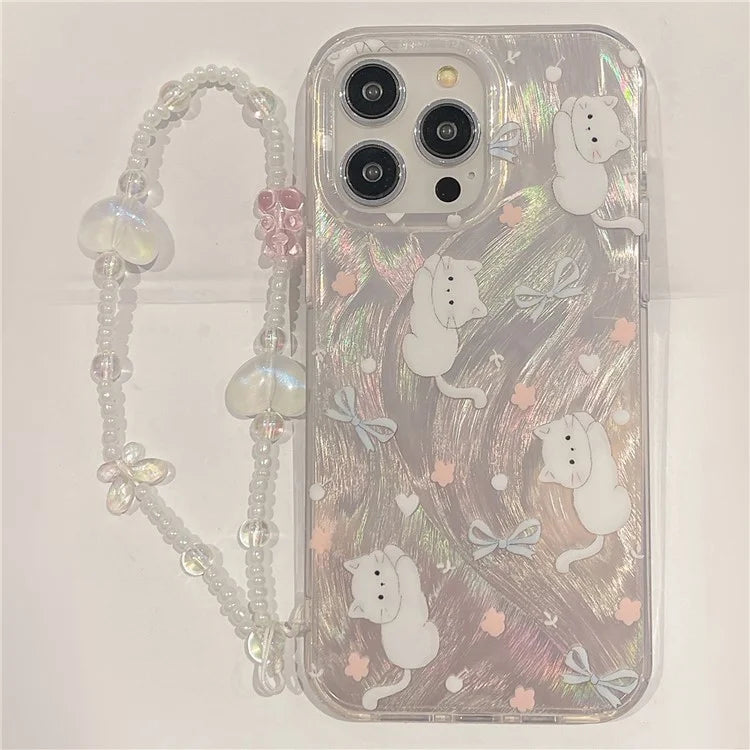 A67 For iPhone 13 Pro IMD Pattern Cell Phone Cover Soft TPU Phone Case with Chain Strap