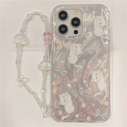 A67 For iPhone 13 Pro IMD Pattern Cell Phone Cover Soft TPU Phone Case with Chain Strap