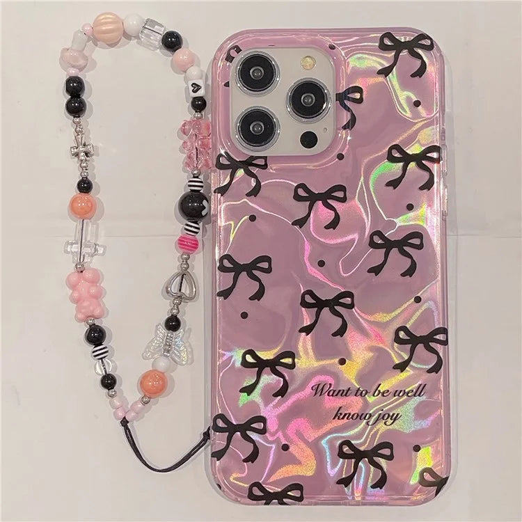For iPhone 15 Pro Protective Cover IMD Pattern TPU Phone Case with Chain Strap