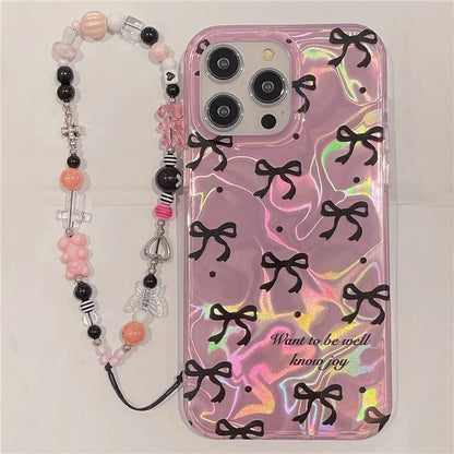 For iPhone 15 Pro Protective Cover IMD Pattern TPU Phone Case with Chain Strap