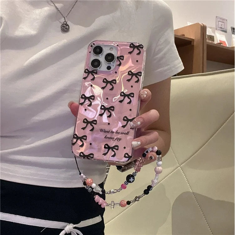 For iPhone 15 Pro Protective Cover IMD Pattern TPU Phone Case with Chain Strap