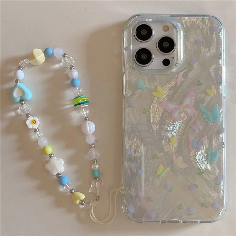 For iPhone 15 Pro Protective Cover IMD Pattern TPU Phone Case with Chain Strap