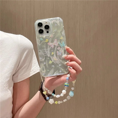 For iPhone 15 Pro Protective Cover IMD Pattern TPU Phone Case with Chain Strap
