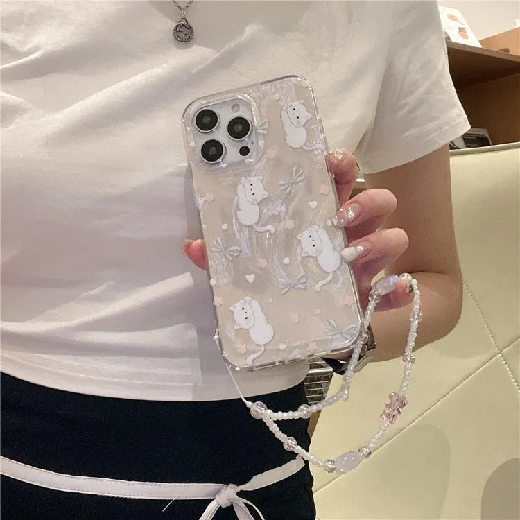 For iPhone 15 Pro Protective Cover IMD Pattern TPU Phone Case with Chain Strap