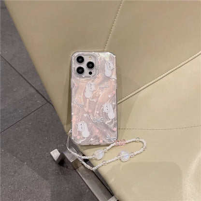 For iPhone 15 Pro Protective Cover IMD Pattern TPU Phone Case with Chain Strap