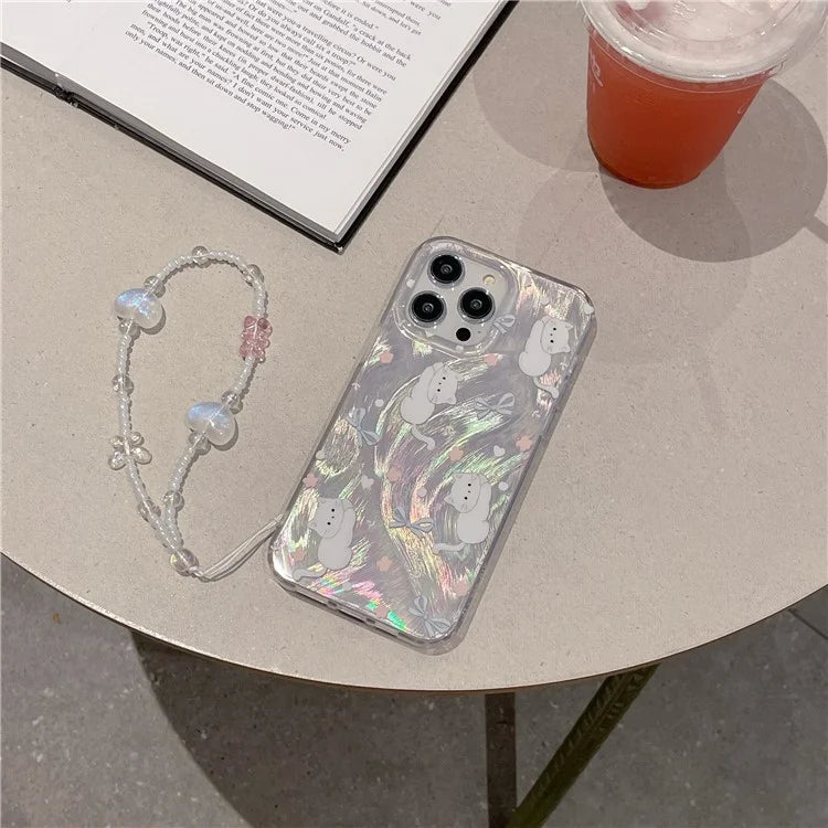 For iPhone 15 Pro Protective Cover IMD Pattern TPU Phone Case with Chain Strap