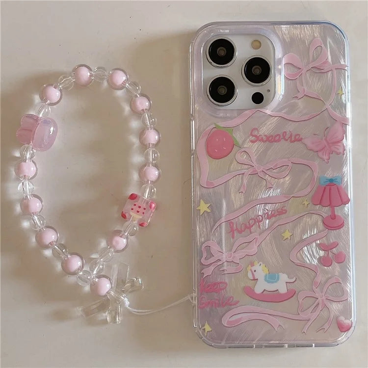 For iPhone 15 Pro Protective Cover IMD Pattern TPU Phone Case with Chain Strap