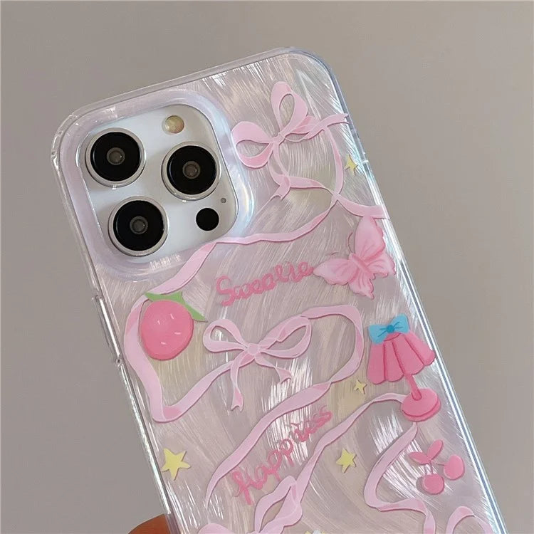 For iPhone 15 Pro Protective Cover IMD Pattern TPU Phone Case with Chain Strap