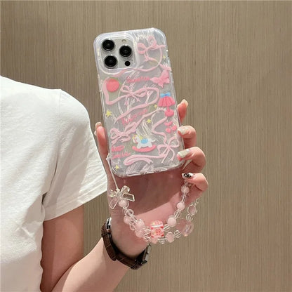 For iPhone 15 Pro Protective Cover IMD Pattern TPU Phone Case with Chain Strap