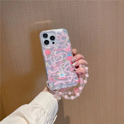 For iPhone 15 Pro Protective Cover IMD Pattern TPU Phone Case with Chain Strap