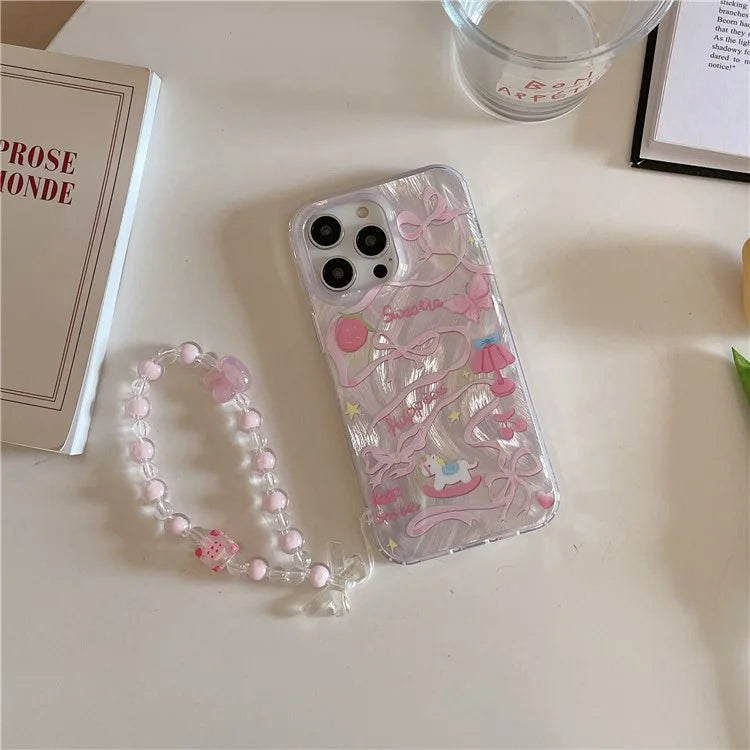 For iPhone 15 Pro Protective Cover IMD Pattern TPU Phone Case with Chain Strap
