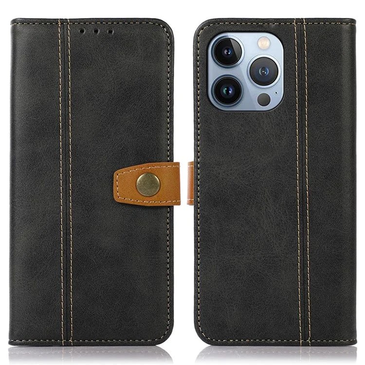 For iPhone 16 Pro Max Case Leather Wallet Stand Calf Texture Phone Protective Cover