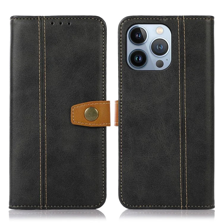 For iPhone 16 Pro Case Leather Wallet Stand Phone Cover Calf Texture Phone Shell