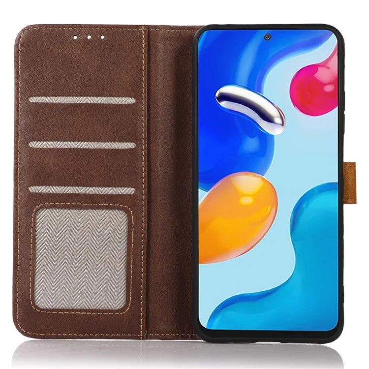 For iPhone 16 Pro Case Leather Wallet Stand Phone Cover Calf Texture Phone Shell