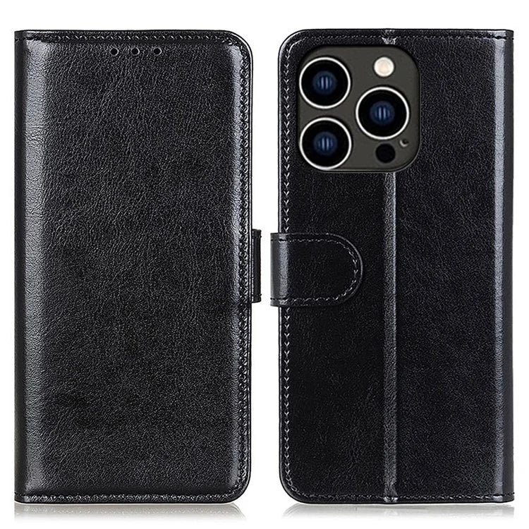 For iPhone 16 Pro Case PU Leather Stand Cell Phone Cover Crazy Horse Texture