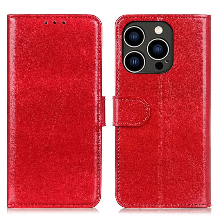 For iPhone 16 Pro Case PU Leather Stand Cell Phone Cover Crazy Horse Texture