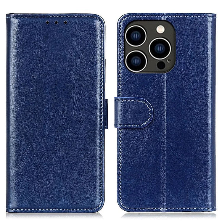 For iPhone 16 Pro Case PU Leather Stand Cell Phone Cover Crazy Horse Texture