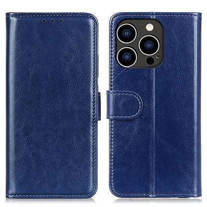 For iPhone 16 Pro Case PU Leather Stand Cell Phone Cover Crazy Horse Texture