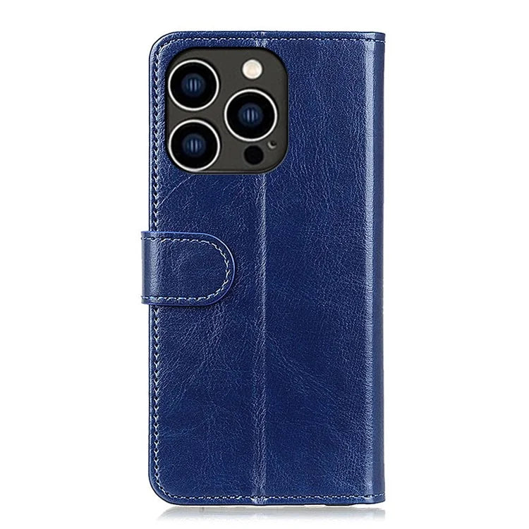 For iPhone 16 Pro Case PU Leather Stand Cell Phone Cover Crazy Horse Texture