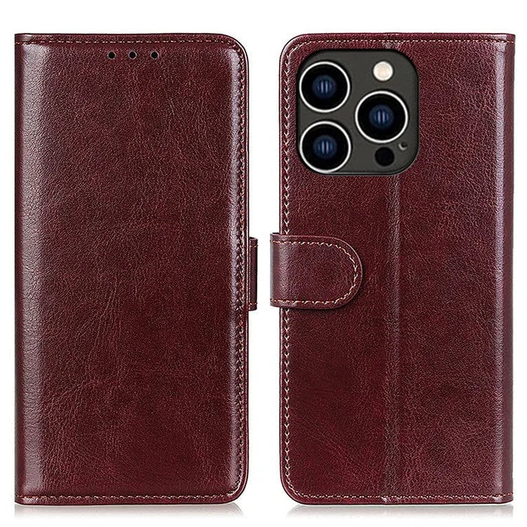 For iPhone 16 Pro Case PU Leather Stand Cell Phone Cover Crazy Horse Texture