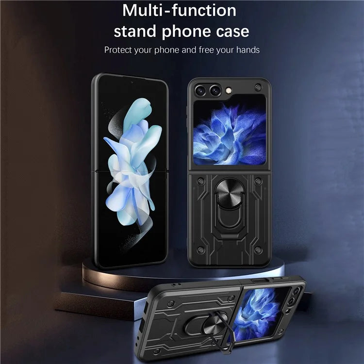 For Samsung Galaxy Z Flip6 5G Case PC+TPU Kickstand Magnetic Car Mount Phone Coverish Green