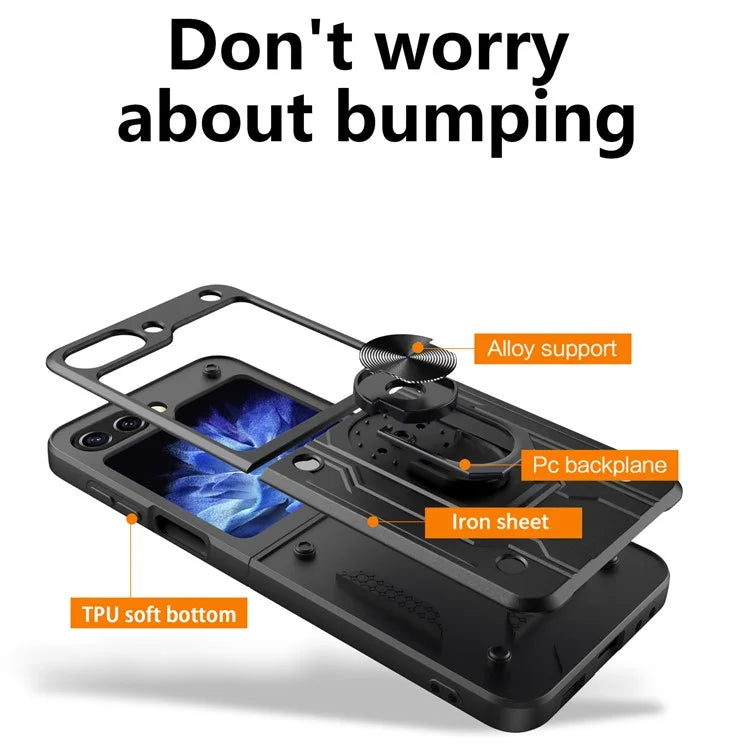 For Samsung Galaxy Z Flip6 5G Case PC+TPU Kickstand Magnetic Car Mount Phone Coverish Green