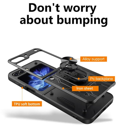 For Samsung Galaxy Z Flip6 5G Case PC+TPU Kickstand Magnetic Car Mount Phone Coverish Green