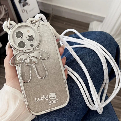 Electroplating Phone Case for iPhone 14 Pro Wholesale TPU Cover with PC Kickstand+Strap