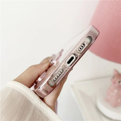 For iPhone 15 Pro Phone Case Electroplated TPU Cover with PC Kickstand+Long Strap