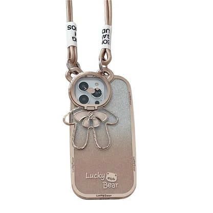 For iPhone 15 Pro Phone Case Electroplated TPU Cover with PC Kickstand+Long Strap