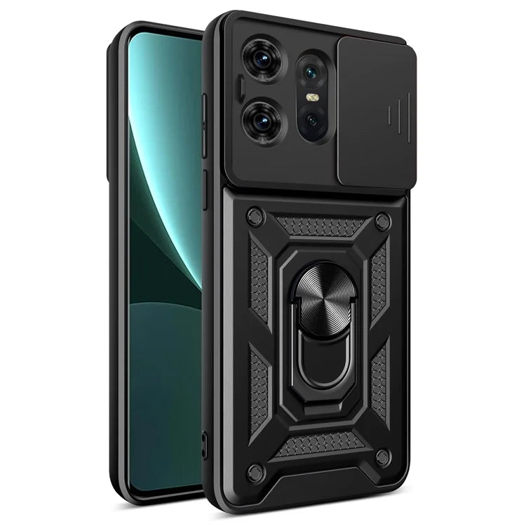 For Motorola Edge 50 Pro 5G Case PC+TPU Back Cover with Lens Protector + Kickstand