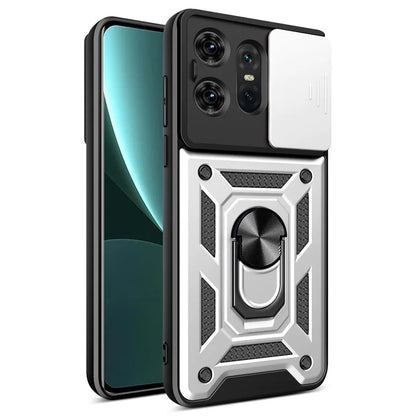 For Motorola Edge 50 Pro 5G Case PC+TPU Back Cover with Lens Protector + Kickstand