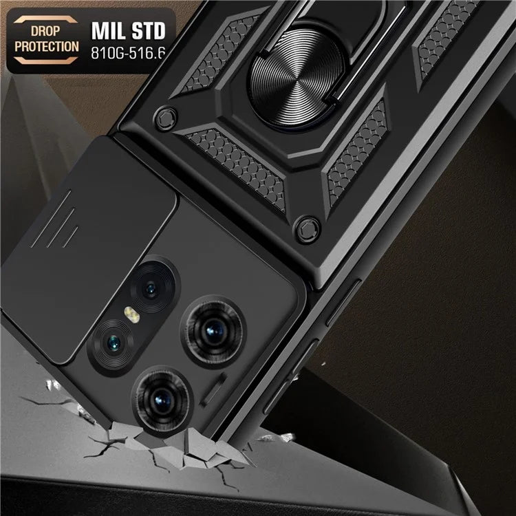 For Motorola Edge 50 Pro 5G Case PC+TPU Back Cover with Lens Protector + Kickstand