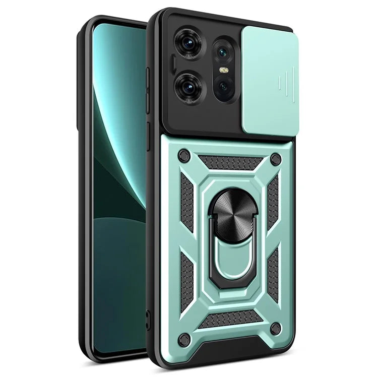 For Motorola Edge 50 Pro 5G Case PC+TPU Back Cover with Lens Protector + Kickstand