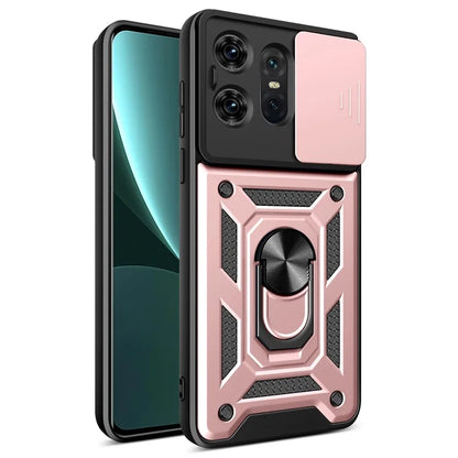 For Motorola Edge 50 Pro 5G Case PC+TPU Back Cover with Lens Protector + Kickstand
