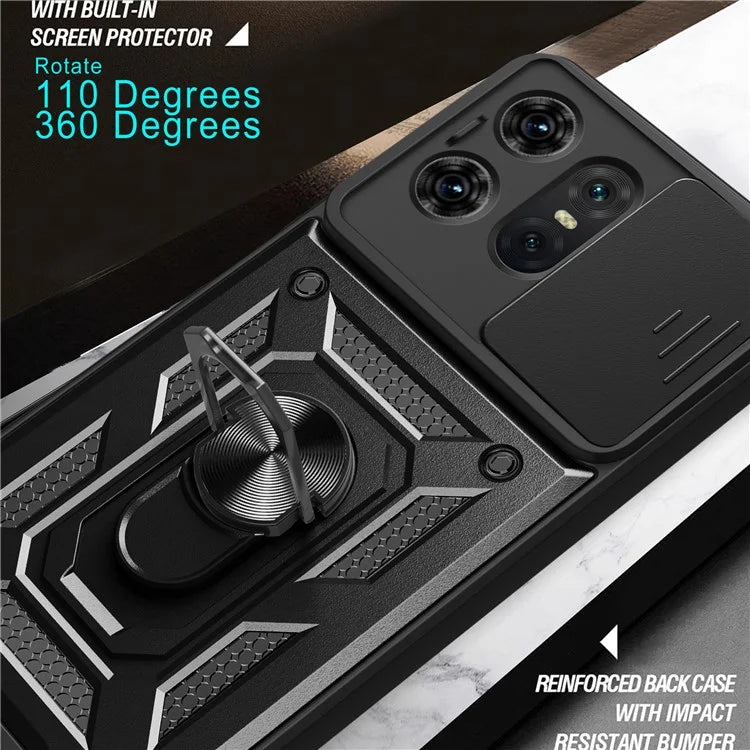 For Motorola Edge 50 Pro 5G Case PC+TPU Back Cover with Lens Protector + Kickstand