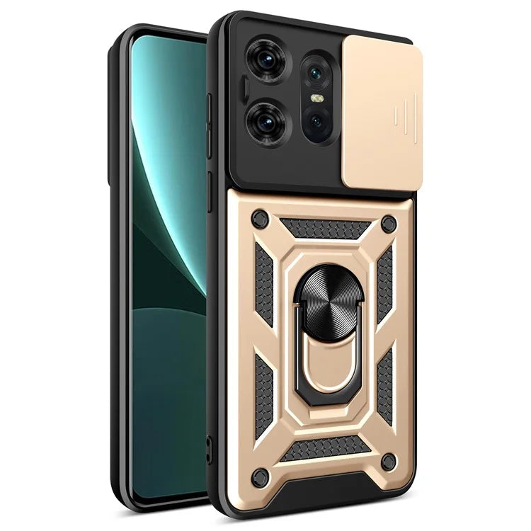 For Motorola Edge 50 Pro 5G Case PC+TPU Back Cover with Lens Protector + Kickstand