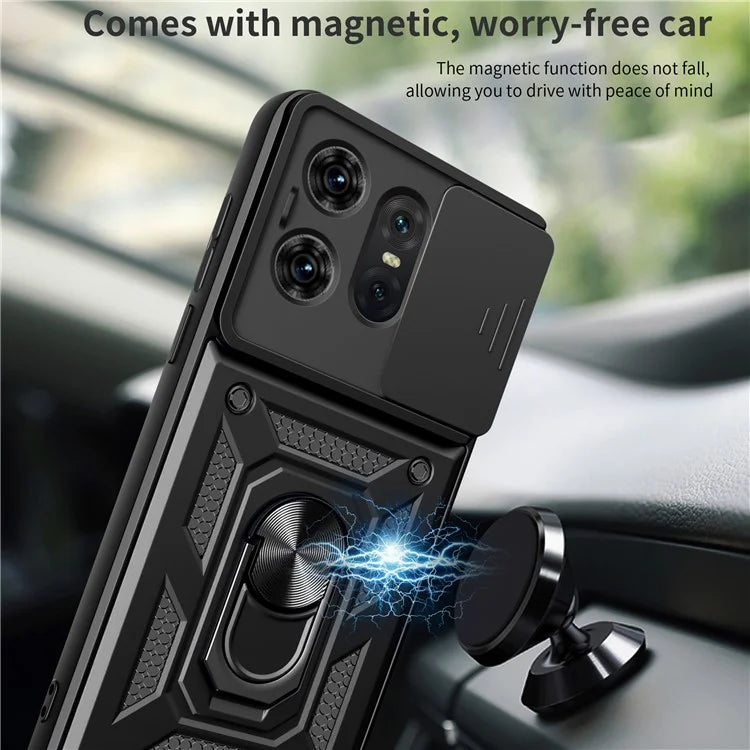 For Motorola Edge 50 Pro 5G Case PC+TPU Back Cover with Lens Protector + Kickstand