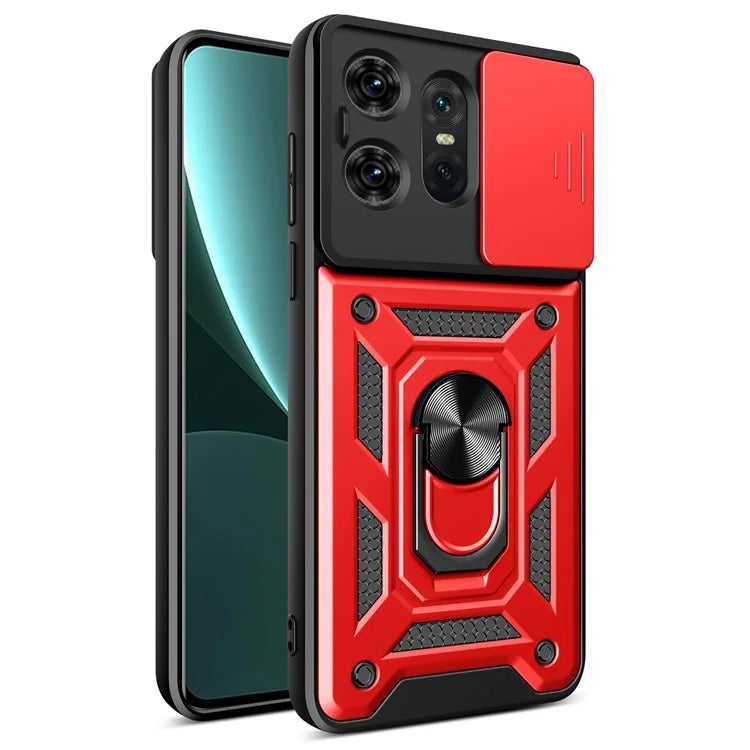 For Motorola Edge 50 Pro 5G Case PC+TPU Back Cover with Lens Protector + Kickstand