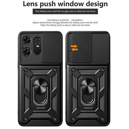 For Motorola Edge 50 Pro 5G Case PC+TPU Back Cover with Lens Protector + Kickstand