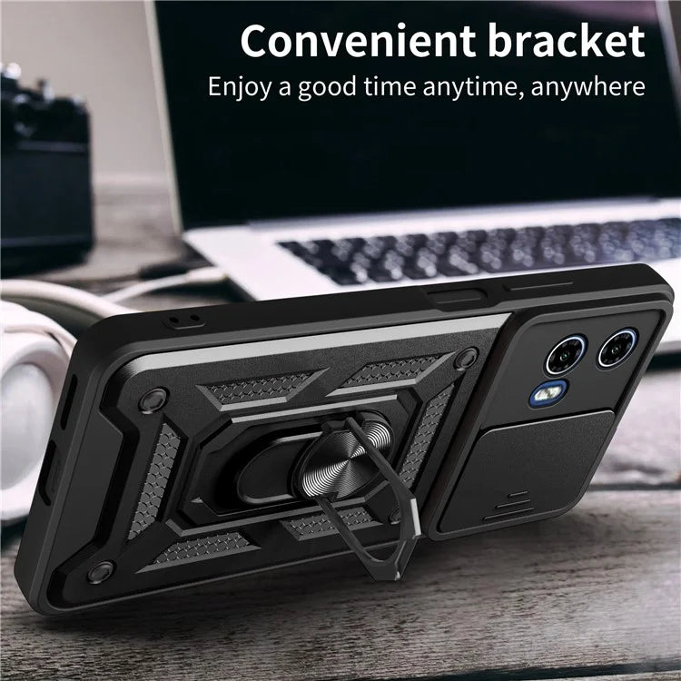 For 	Motorola Moto G34 5G Case PC+TPU Phone Protective Cover with Lens Protector Kickstand Phone Shell