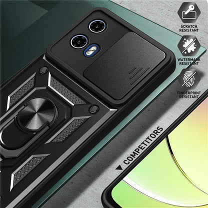 For 	Motorola Moto G34 5G Case PC+TPU Phone Protective Cover with Lens Protector Kickstand Phone Shell