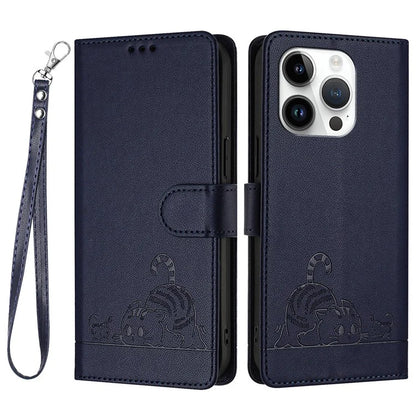 YB Imprinting Series-9 for iPhone 14 Pro Max Case Leather Wallet Phone Cover Cat Mouse Pattern