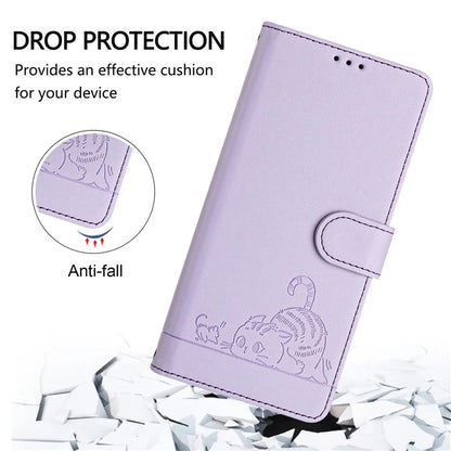 YB Imprinting Series-9 for iPhone 12 / 12 Pro Case Cat Mouse Pattern Leather  Phone Cover with Hand Strap
