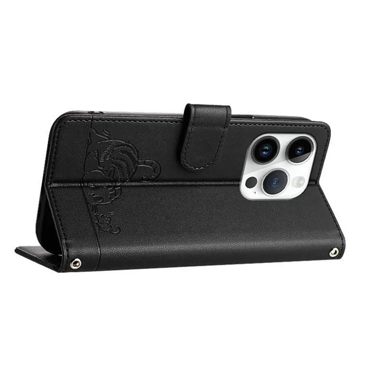 YB Imprinting Series-9 for iPhone 13 Pro Case Leather Cat Mouse Pattern RFID Blocking Wallet Phone Cover