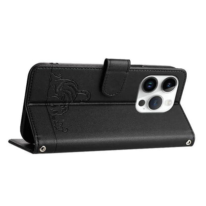 YB Imprinting Series-9 for iPhone 13 Pro Case Leather Cat Mouse Pattern RFID Blocking Wallet Phone Cover