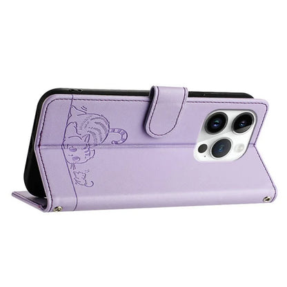 YB Imprinting Series-9 for iPhone 13 Pro Case Leather Cat Mouse Pattern RFID Blocking Wallet Phone Cover