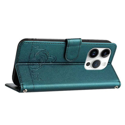 YB Imprinting Series-9 for iPhone 14 Pro Case Cat Mouse Pattern Leather Phone Cover with RFID Blocking