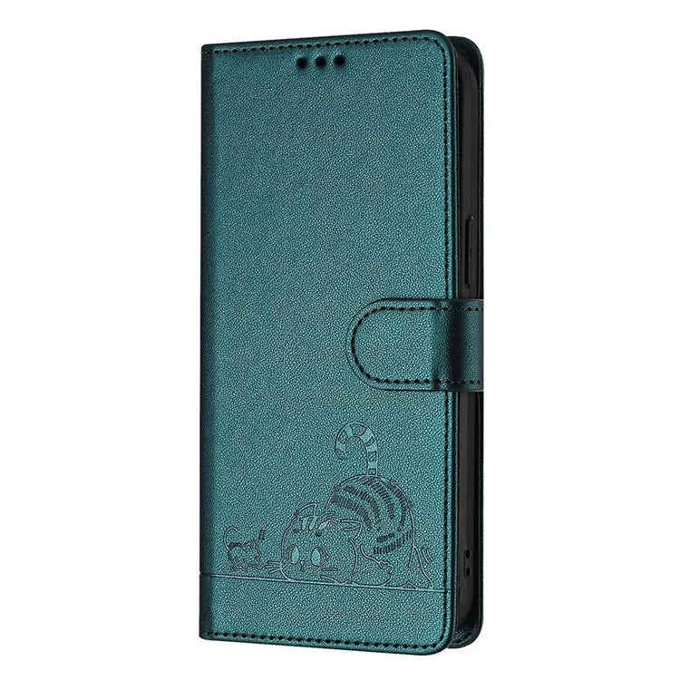 YB Imprinting Series-9 for iPhone 14 Pro Case Cat Mouse Pattern Leather Phone Cover with RFID Blocking
