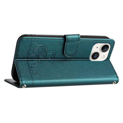 YB Imprinting Series-9 for iPhone 15 Leather Case Cat Mouse Pattern RFID Blocking Phone Cover